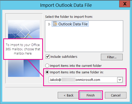 Import items into the current folder