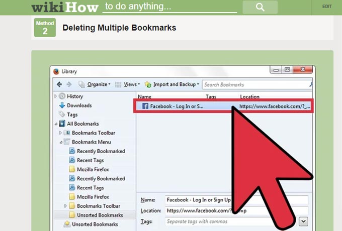 Select the bookmarks you want to delete