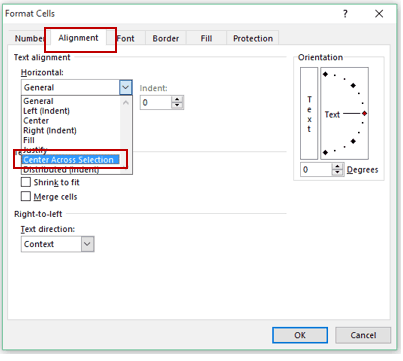 How to Merge Cells in Excel - Center across selection