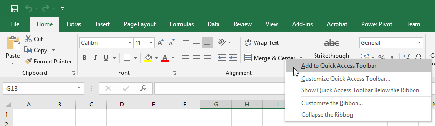 Merge & Center with Quick Access Toolbar